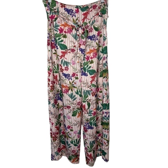 Gianni & Bini Striped Floral Wide Leg Belted pants spring summer size 8 - Picture 3 of 13